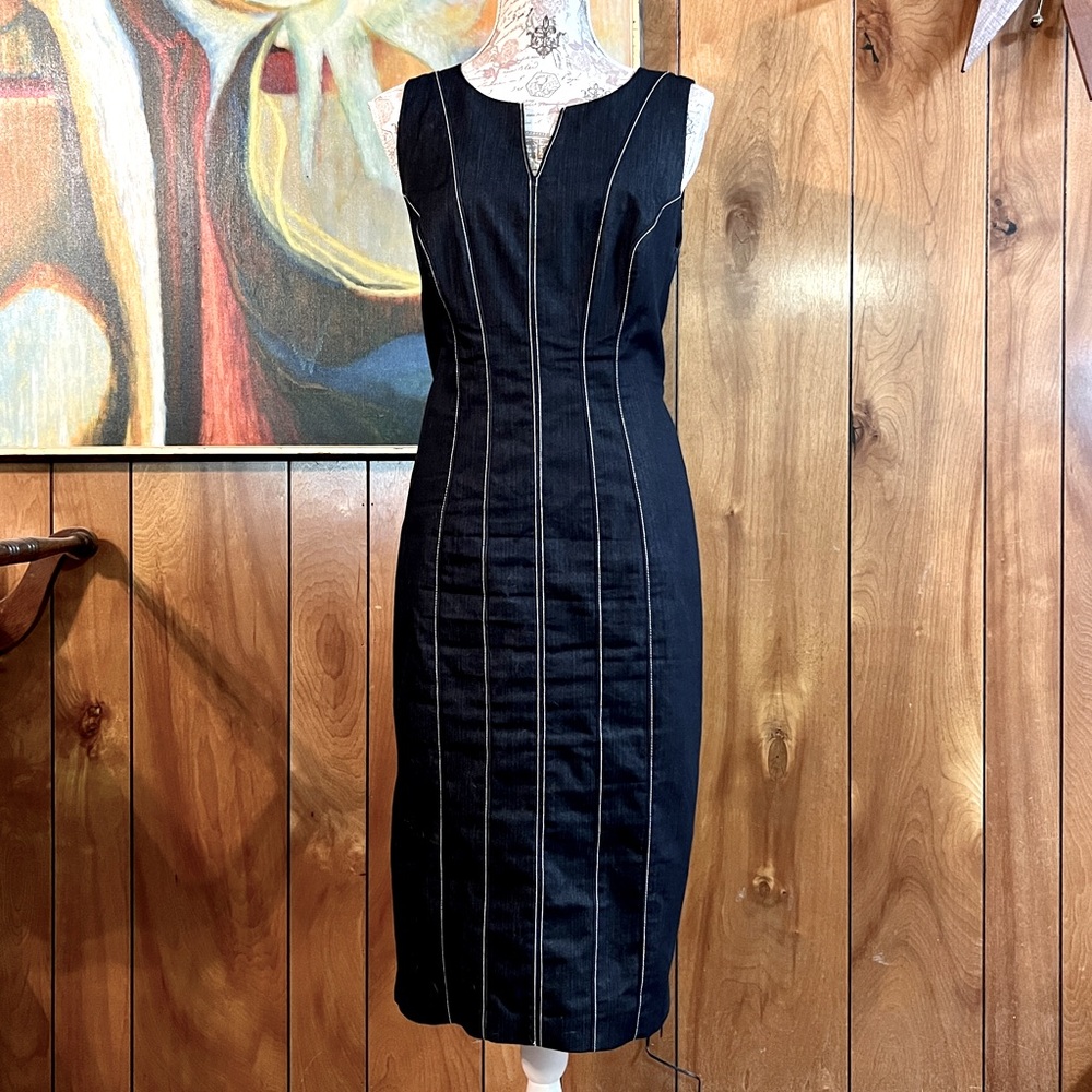 New York & Company Blue Sheath Midi Dress V-neck Sleeveless